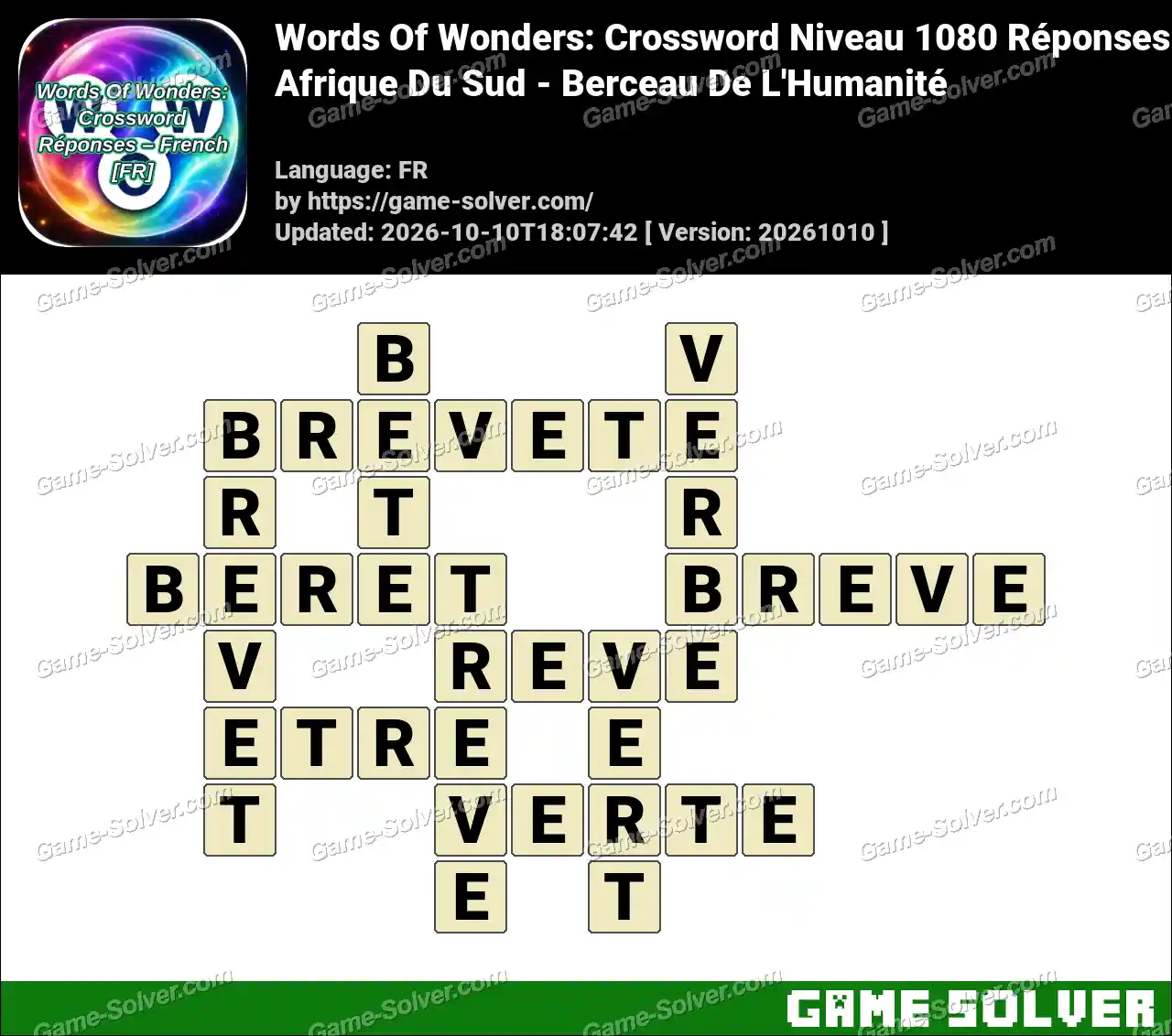 Words Of Wonders: Crossword Niveau 1080 Réponses – Afrique Du Sud – Berceau De L’Humanité
